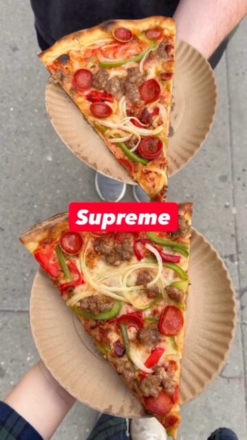 The works? Oh yeah. 😎 Pepperoni, sausage, peppers & onions stacked high for that NY-style overload, baby. Come grab a few slices or a whole pie to go. 🍕 📍 Five locations in West Village, Midtown West, Upper West Side, Broadway👉 Take out, delivery, or eat it in the shop——#NYCPizza #SupremeSlice #PizzaObsession #MadeInNY #FoodieHeaven