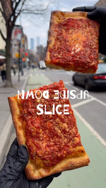 Flip your pizza expectations upside down. 🍕🔥 Our famous Upside Down Slice layers the cheese first, then tops it with rich tomato sauce for the perfect bite every time. It’s a New York classic that every pizza lover needs to try at least once. 💯 

📍 Midtown | West Village | Upper West Side

——
#MadeInNYPizza #UpsideDownPizza #NYStylePizza #Manhattan #NYC